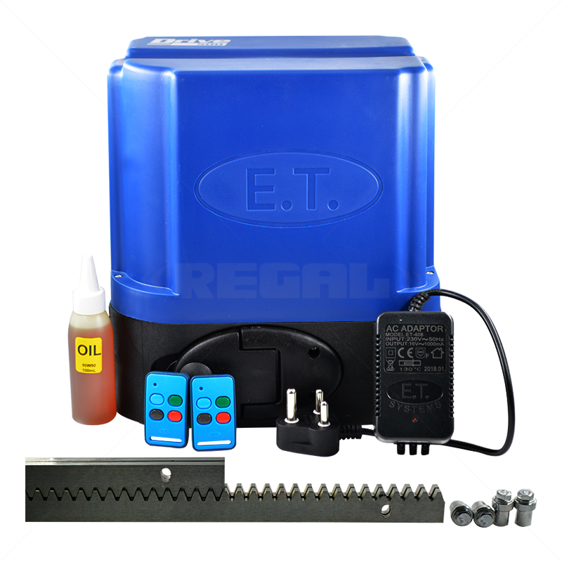 ET Drive 500 Gate Motor Kit incl Batt+4m Steel Rck+2x4But Tx Plug-in T